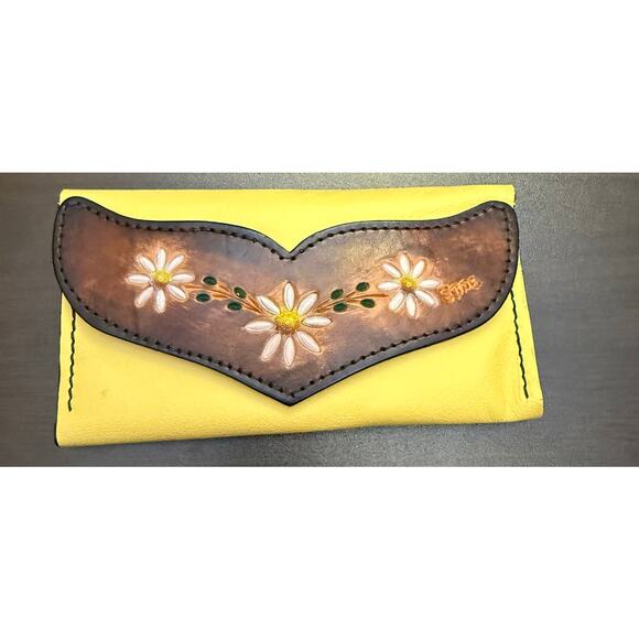 Stine Goya Leather wallet daisy New genuine yellow boho hippie multifunction - Picture 1 of 7